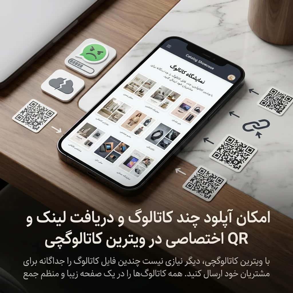 امکان آپلود چند کاتالوگ و دریافت لینک و QR اختصاصی در ویترین کاتالوگچی