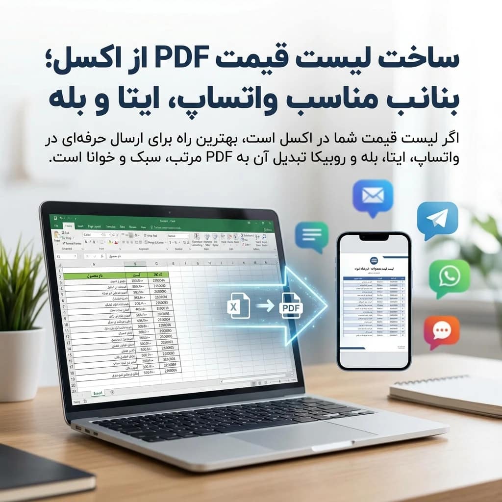 ساخت لیست قیمت PDF از اکسل؛ مناسب واتساپ، ایتا و بله